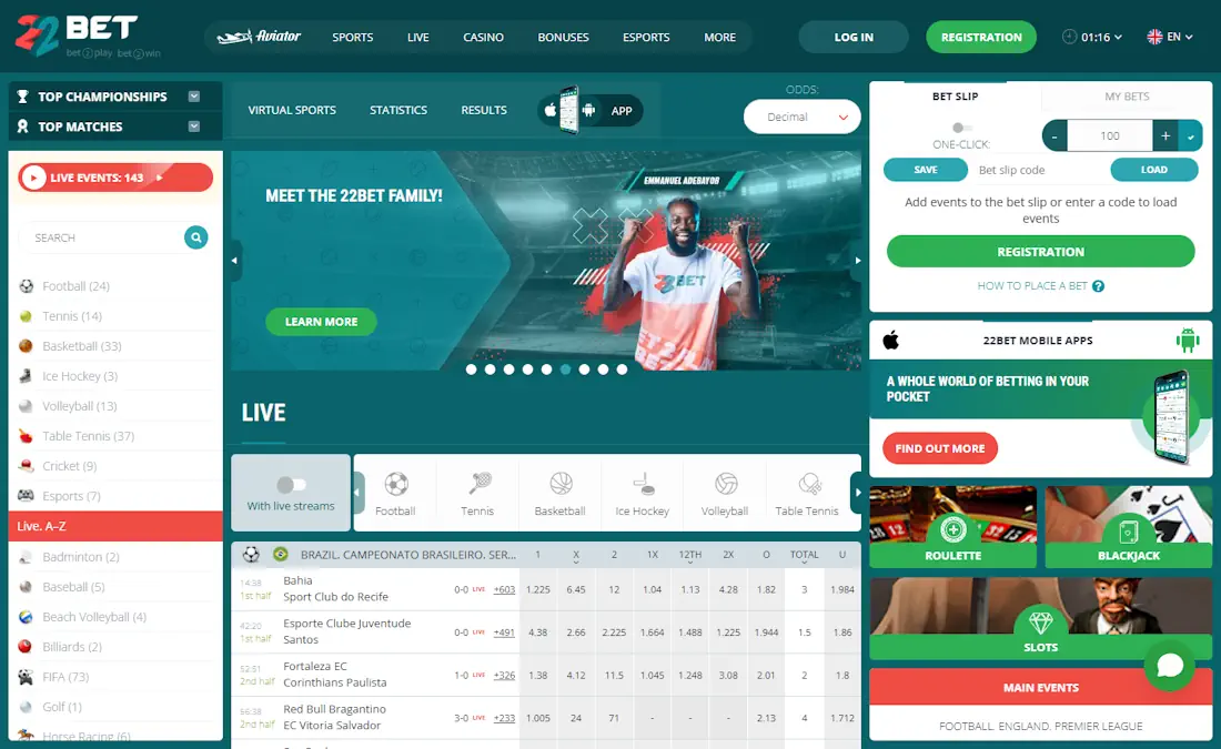22Bet Kenya Website Homepage Screenshot